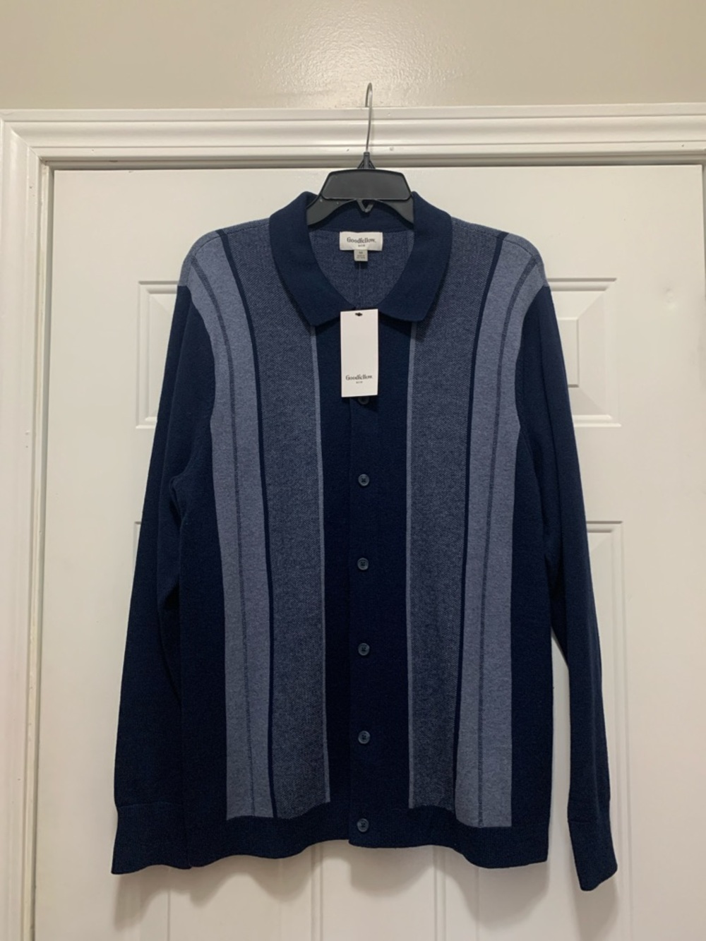 NWT Goodfellow & Co Cotton Blend Two-Tone Navy Button-Up Cardigan Size Medium